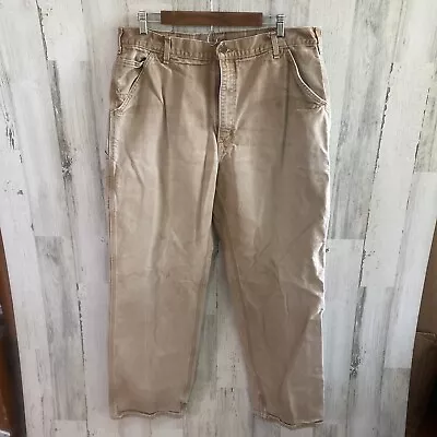 Mens Carhartt Twill Canvas Dungaree Cargo Pants Jeans Loose Original Fit 38X34 • $22.99