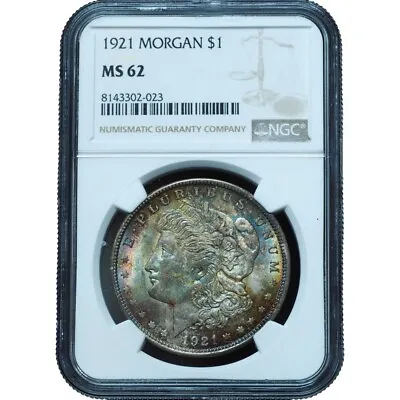 1921 Morgan Dollar MS62 NGC W/ Completely Rainbow Toned! • $279.99