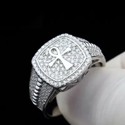 2CT Round Cut Lab Created Diamond Men's Jesus Cross Ring 14k White Gold Plated • $146.24