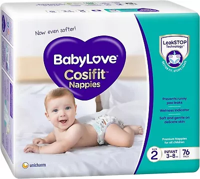 Babylove Cosifit Infant Nappies Size 2 (3-8Kg) | 1 Month Supply 228 Pieces (3 X  • $92.99