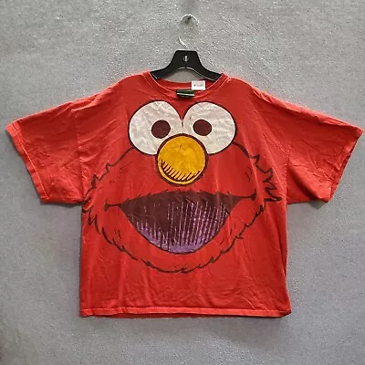 Sesame Street Men T-Shirt 2XL Red Elmo Face Full Graphic Short Sleeve Crew Neck • $14.32