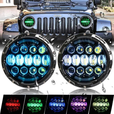 $113.99 • Buy For Jeep Wrangler JK TJ LJ Halo RGB 7'' LED Headlights DRL Lights Combo Kit Pair