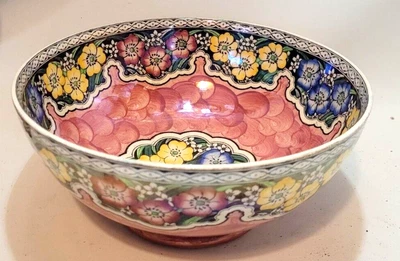 £45 • Buy Maling Pink Lustre Ware Thumbprint Fruit Bowl 8.5 Garland Floral England