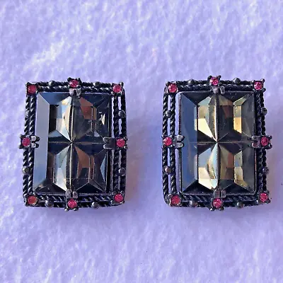 Vintage Sarah Coventry  Midnight Magic  Art Deco Rhinestone Clip Earrings Smoky • $34.99