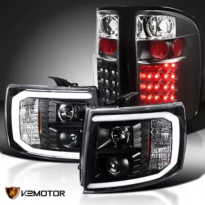 Fits 2007-2014 Silverado LED Bar Black Projector Headlights+LED Tail Brake Lamps • $315.17
