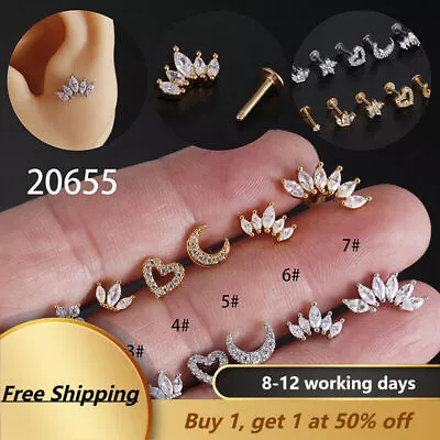 Tiny Crystal Tragus Helix Cartilage BAR Screw In Earring Flat Back Labret Monroe • $5.69