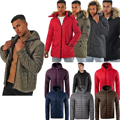 Mens Parka Jacket Quilted Hooded Padded Warm Bubble Puffer Puffa Winter Coat Top • $28.35