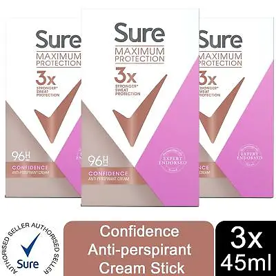 £12.99 • Buy Sure Women Maximum Protection Confidence Anti-Perspirant Cream, 3 Pack, 45ml