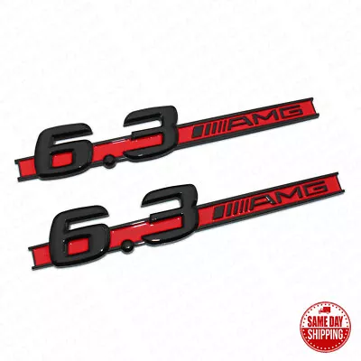 2x Black Red OEM ABS 6.3 AMG Emblem Fender Logo Badge Nameplate Decoration Sport • $14.99