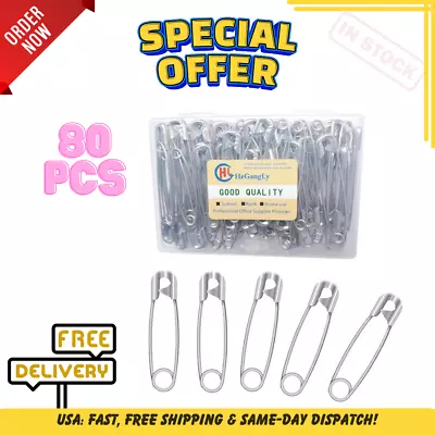 80Pcs Extra Large Safety Pins 2.2 Inch (55Mm) -Heavy Duty Large Safety Pins Sta • $8.76