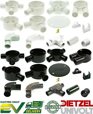 £3.38 • Buy 20mm & 25mm PVC Conduit Accessories White & Black Bends Tees Boxes Adaptors Lids