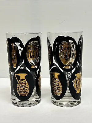 2 MCM Glasses Tumblers Black Gold Highball Glasses Grecian Urns Greek *read* • $15.99