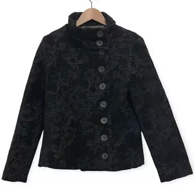 $66.70 • Buy Desigual Black Cotton Velvet Jacquard Floral Jacket Size 44 US Large Coat