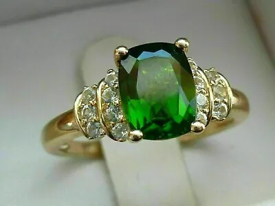 3Ct Cushion Cut Lab Created Green Emerald Engagement Ring 14K Yellow Gold Plated • $89.99