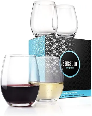 Season STORY Crystal Stemless Wine Glasses Set Of 4 - 15 Oz Red Wine Glasses • $21.97