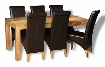 Solid Mango Wood Light Dakota 180cm Dining Table & 6 Leather Chairs New • £1060.45