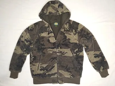 Cabela's Berber Fleece Windshear Hooded Jacket M Outfitter Brown Camo Hunting • $119.95