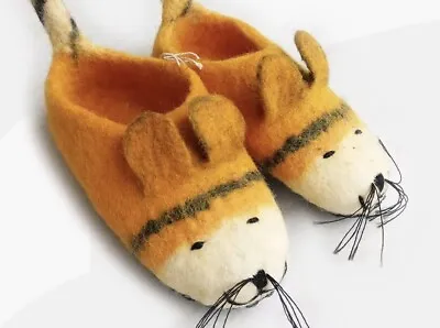 “Mouse” Handmade In Nepal Wool Felting Adult Shoes Slippers.Adjustable • $39
