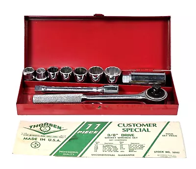 Vintage Thorsen Socket Set - 3/8  Drive 11 Piece Set NO. 50102 Made In USA • $29.95