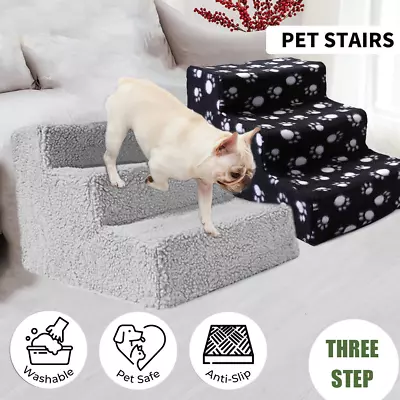Foldable Dog Pet Ramp Adjustable Height Dogs Stairs For Bed Sofa Car 3 Steps AU • $19.94