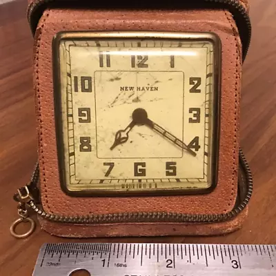 New Haven Travel Wind Up Clock Vintage Original Leather Case Made In USA • $9.99