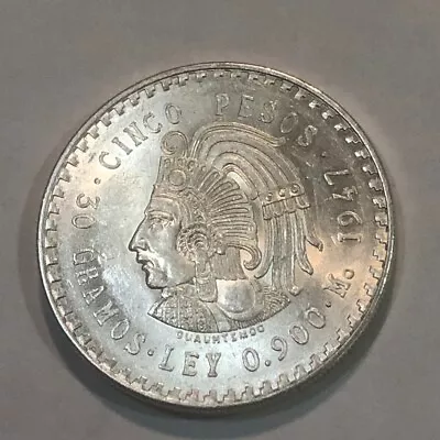 1947-Mo CINCO PESOS 5-peso Large Silver Coin. AU-UNC Slider. #mn4 • $42