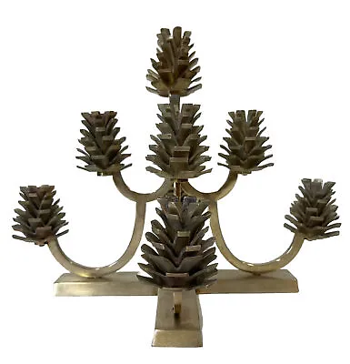 Vintage Brass Candelabra Pinecone 9 Candle Holder Metal India MCM Heavy • $85.95