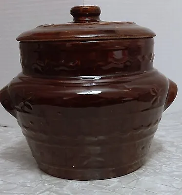 MARCREST Bean Pot With Lid Daisy Dot Brown Glazed Ovenware Stoneware USA • $16.99