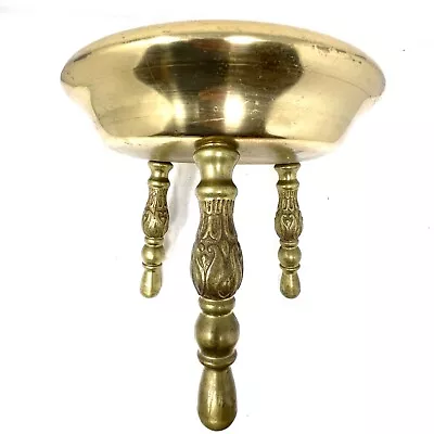 Vintage Stool 3 Legs W/ Patterned Design Round & Brass Decorative Piece • $159.98