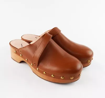 J.CREW Size 8 Convertible Leather Clogs In Rich Oak • $29.95