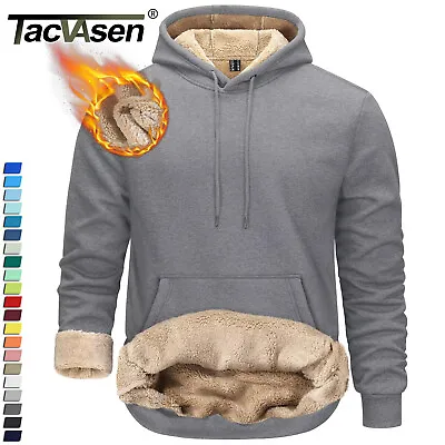 Mens Sherpa Lined Sweatshirts Winter Thick Fleece Pullover Athletic Heavy Hoodie • $49.98