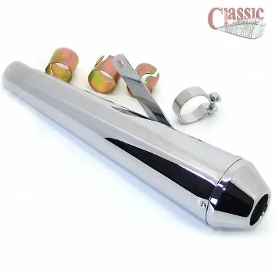 Universal 17  Chrome Reverse Cone Shorty Megaphone Motorbike Exhaust Silencer • £55.95