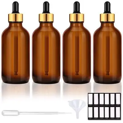 4 Pack 4oz Empty Glass Eye Dropper Bottles With Golden Caps For Essential Oils • $11.55