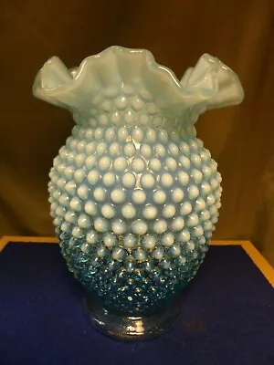 Vintage Fenton Opalescent Blue Hobnail Vase 8  • $74.99