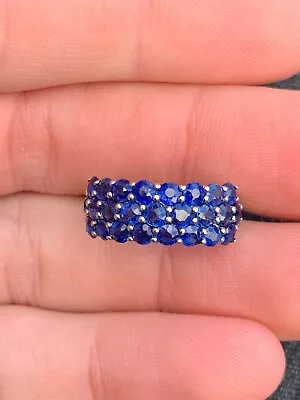 9ct Gold Sapphire 3 Row Cluster Ring Vintage • £37