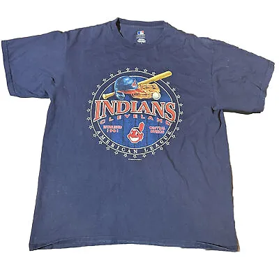 Cleveland Indians Tee Shirt Men’s Large Vintage Style Baseball Graphic Navy • $14.99