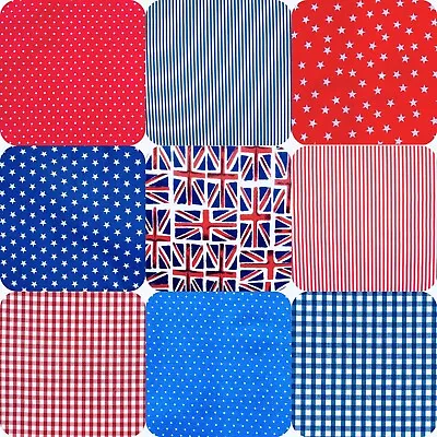 Polycotton Fabric Union Jack Flag Fabric Red White Blue Bunting Crafts Patchwork • £5.25