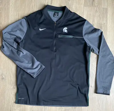 Mens Size Large Michigan State Spartans Nike Dri-Fit 1/4 Zip Jacket Black Green • $41.99