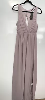 TFNC Bridesmaid Pleated Top Maxi Dress With Back Detail Mink Grey Size 12 Bnwt • £39.99