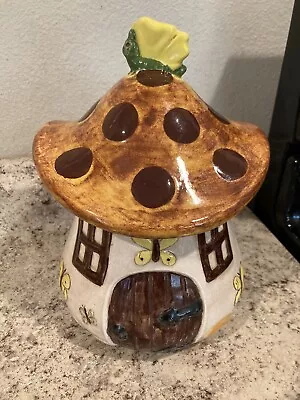 Vtg Rare Mushroom House Cookie Jar Handmade Pottery MCM  Retro Signed 1976 • $50