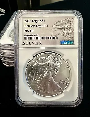 2021 - SILVER EAGLE NGC MS70 TYPE 1 .999 Fine SILVER COIN SLABBED PROOF IN STOCK • $53.95