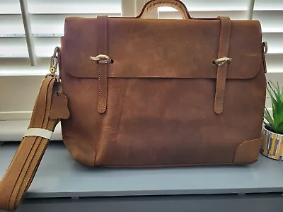 Bn Dark Tan Vintage Style Leather Satchel/laptop/work Bag Unisex • £100