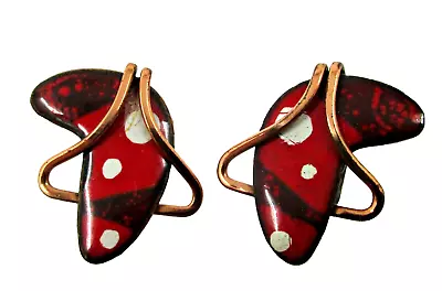 Vintage Renoir MATISSE Modernist Atomic MCM Copper Red Enamel Clip On Earrings • $24.99