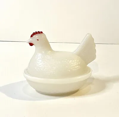 Vintage Milk Glass Nesting Hen W/ Egg Westmoreland 1940s Covered Dish Red Comb • $18