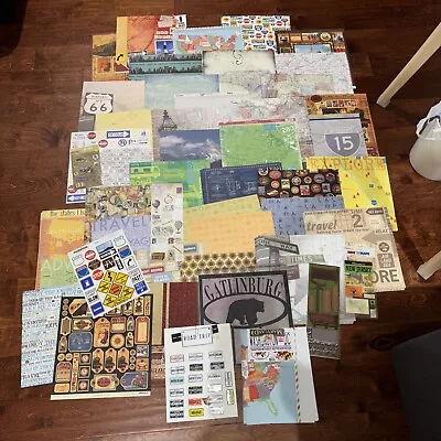 HUGE 12X12 MAP/TRAVELING THEMED Scrapbook Paper Sheets + Stickers Bundle! *READ* • $59.99