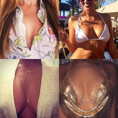 Body Chain Harness Jewellery Bikini Waist Gold Belly Chest Beach Necklace Bra • £2.99