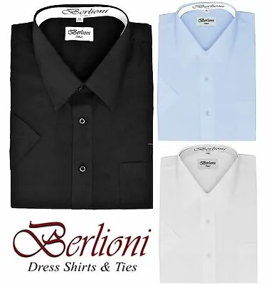 Berlioni Men's Dress Shirt Basic Short Sleeve Button Down Solid All Sizes • $23.99