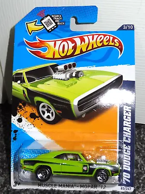 '70 Dodge Charger R/T Hot Wheels Muscle Mania Mopar '12 Green #3/10 NEW 1:64 • $3.25