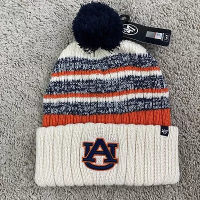 Auburn Tigers ’47 Beanie Cream Stack Striped Team Logo Pom Cuffed OSFM Knit Hat • $16.97