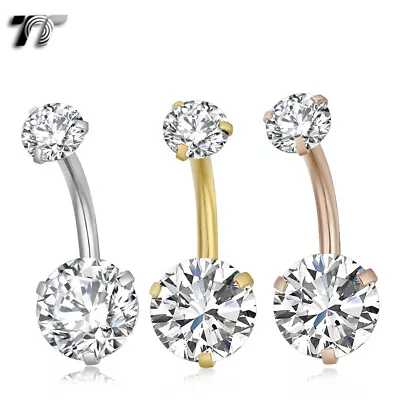 TT 8mm Round Clear CZ Surgical Steel Ball Belly Bar (BL217) New  • $9.99